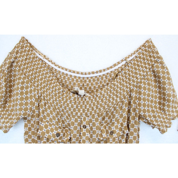 Sweet Wanderer Off Shoulder Top Floral Tan Short Slit Sleeve Women L Boho Chic - Picture 7 of 13